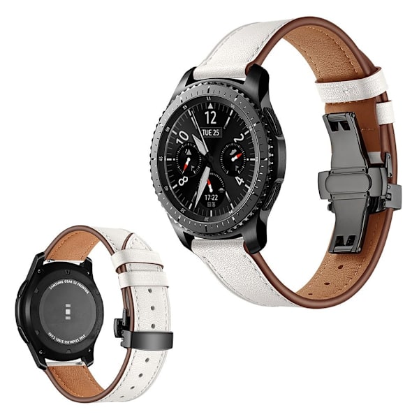 Samsung Gear S3 / S3 Frontier ægte læder Urrem - Sort / Hvid White