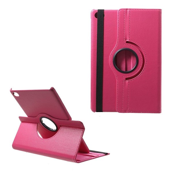 Huawei MediaPad M5 Lite 360 graders litchi läderfodral - Rosenröd Rosa