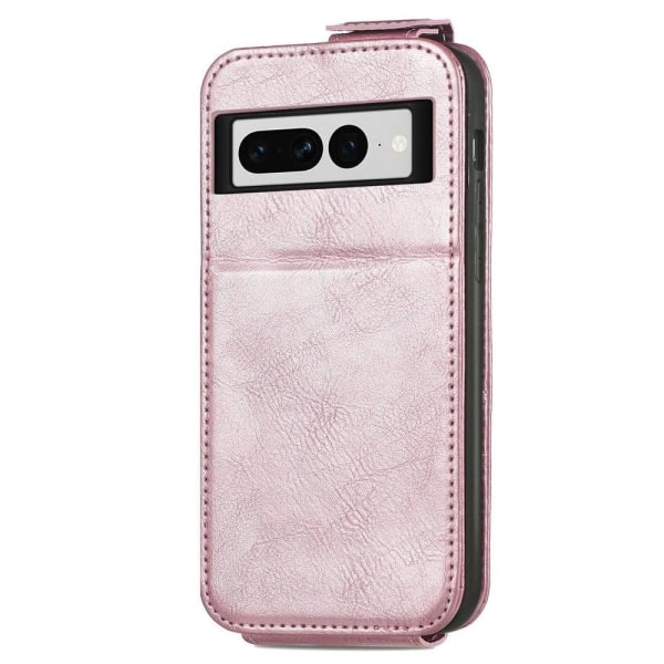 Vertical Flip Phone Fodral med Zipper till Google Pixel 7 Pro - Rosa