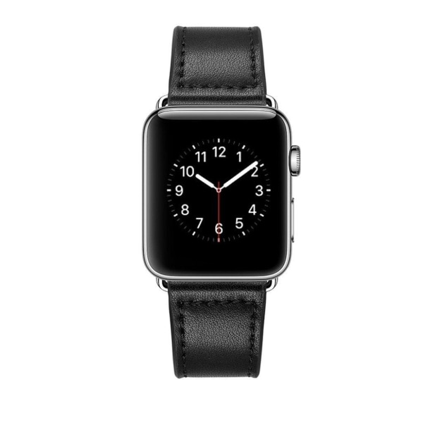 Apple Watch Series 5 44mm cool edge ægte læder Urrem - Sort Black