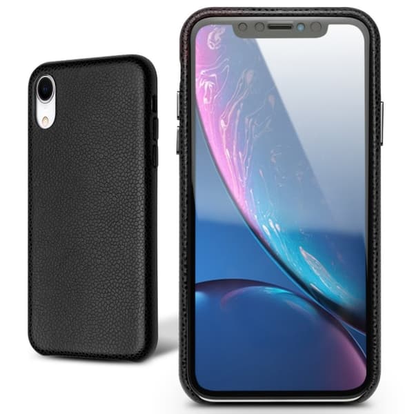 QIALINO iPhone Xr etui i ægte læder med litchi-tekstur - Sort Black