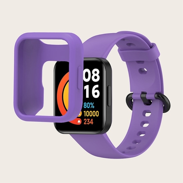 Xiaomi Redmi Watch 2 / Watch 2 Lite silikone urrem og etui - Lilla / Sort / Lilla Purple