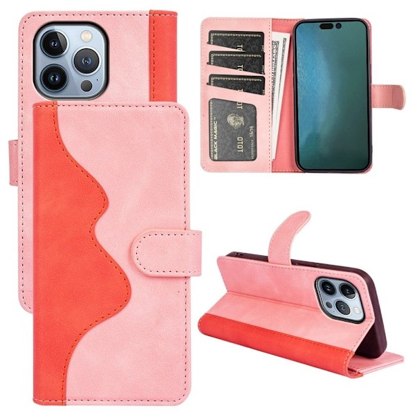 Tvåfärgat iPhone 14 Pro fodral i läder - Rosa Rosa