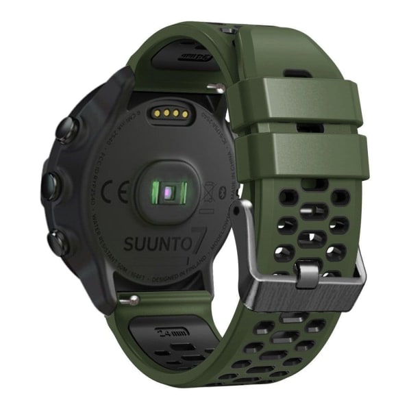 24 mm dobbeltfarvet silikoneur til Suunto og Fossil-ur - Militærgrøn / Sort Green