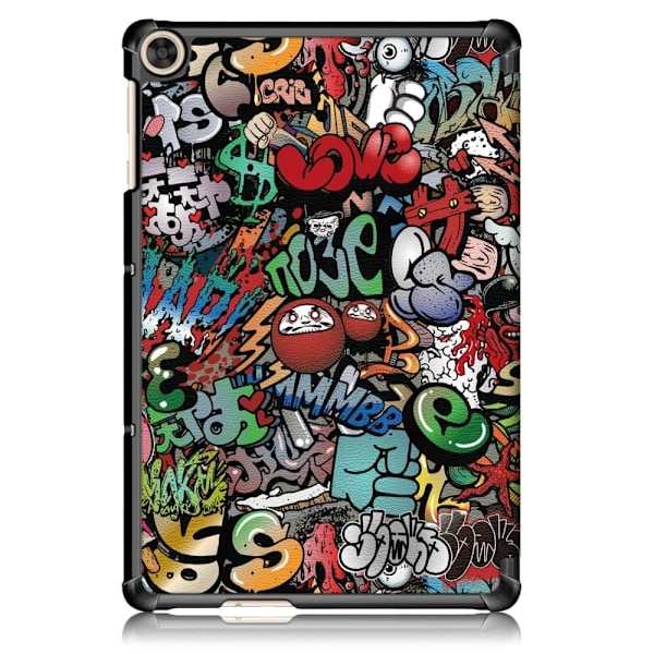 Huawei MatePad T10 mønster tri-fold læderetui - Graffiti Multicolor