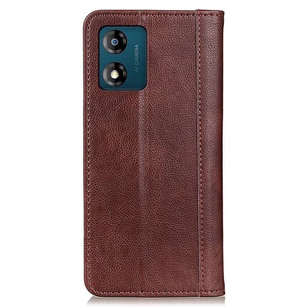 Motorola Moto E13 ægte læderetui med magnetisk lukning - Brun Brown