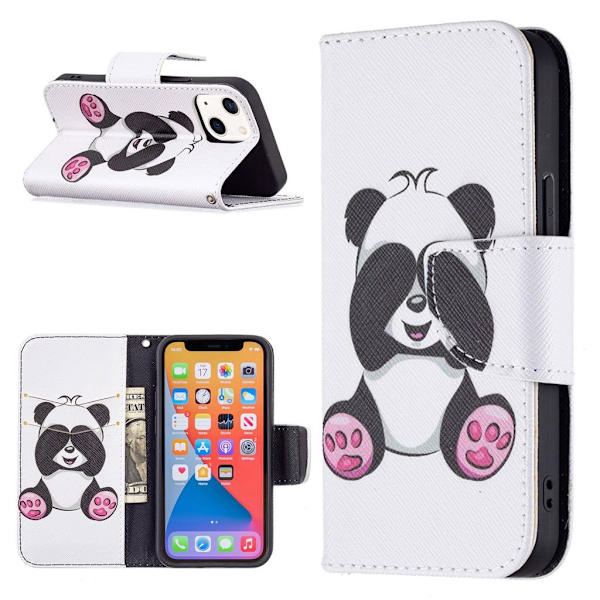 Wonderland iPhone 13 Mini Läppäkotelo - Panda Multicolor