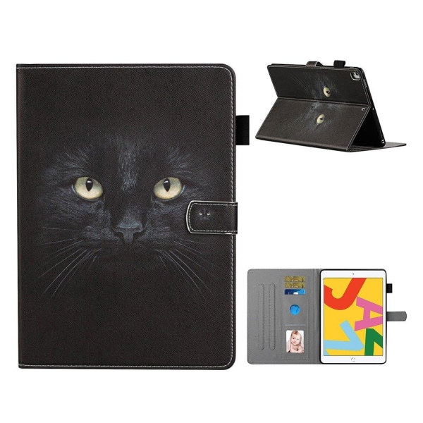 iPad 10.2 (2019) vibrant pattern printing leather case - Cat Fac Svart