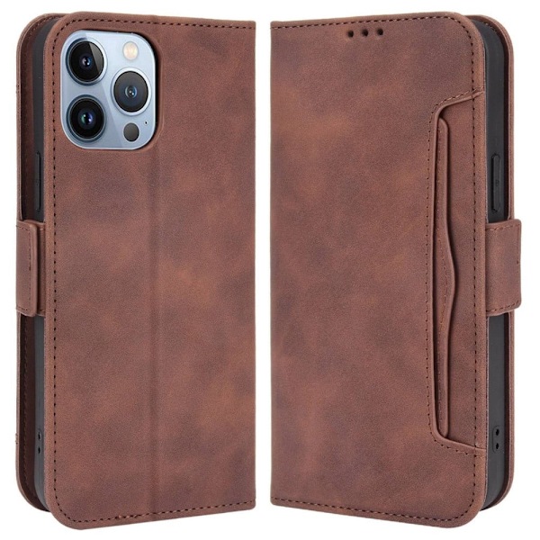 iPhone 14 Pro moderni nahkainen lompakkokotelo - Ruskea Brown