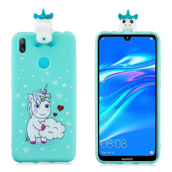 Huawei Y7 2019 Söt docka fodral - Enhörning multifärg