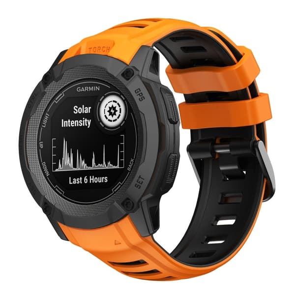 Garmin Instinct 2X silikoneurremme med to farver - Orange + Sort Orange