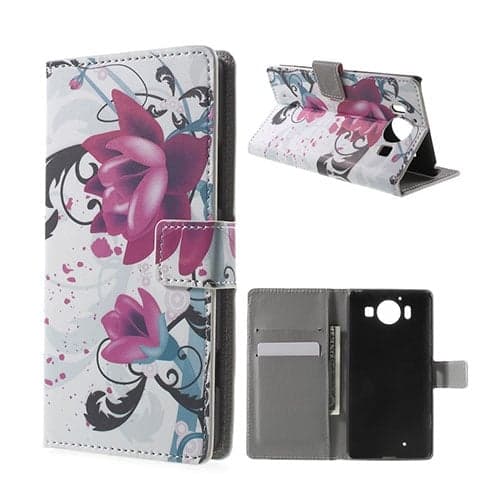 Mobergmicrosoft Lumia 950 Lær Etui - Lilla Blomster Purple