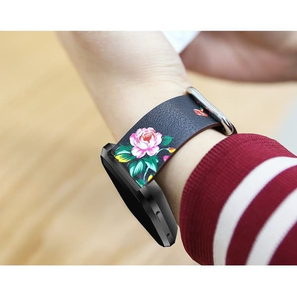 Fitbit Versa Klokkereim laget av ekte lær - Svart og rød Multicolor