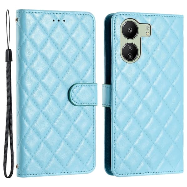 Funktionelt Xiaomi Redmi 13C / Xiaomi Poco C65 rombe etui med pung - Blå Blue