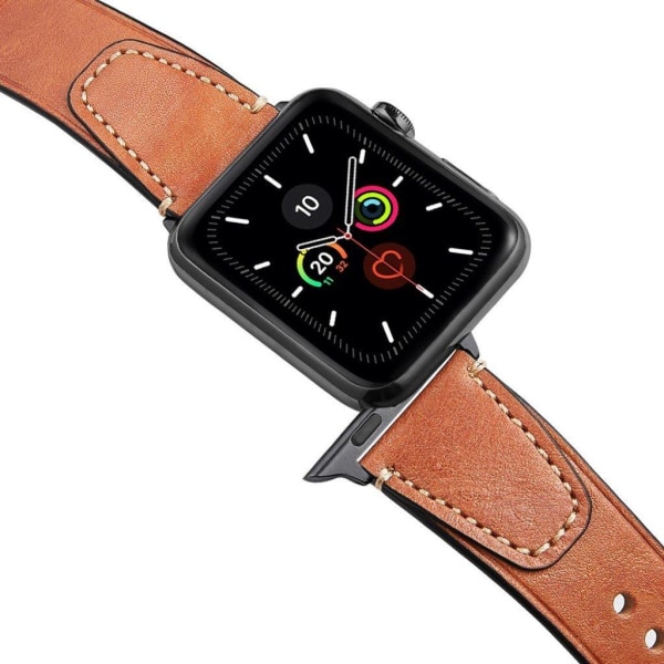 Apple Watch Series 5 / 4 44mm klockarmband i äkta läder - Ljusbrun Brun