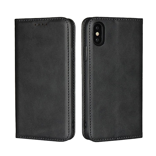 iPhone XS auto-absorberende flip etui i læder - Sort Black