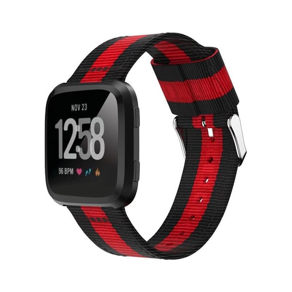 Fitbit Versa träningsklocka armband rem vävd nylon - Svart röd multifärg