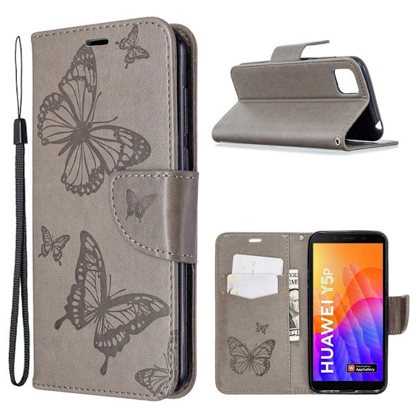 Butterfly läder Huawei Y5p / Honor 9S fodral - Silver/Grå Silvergrå