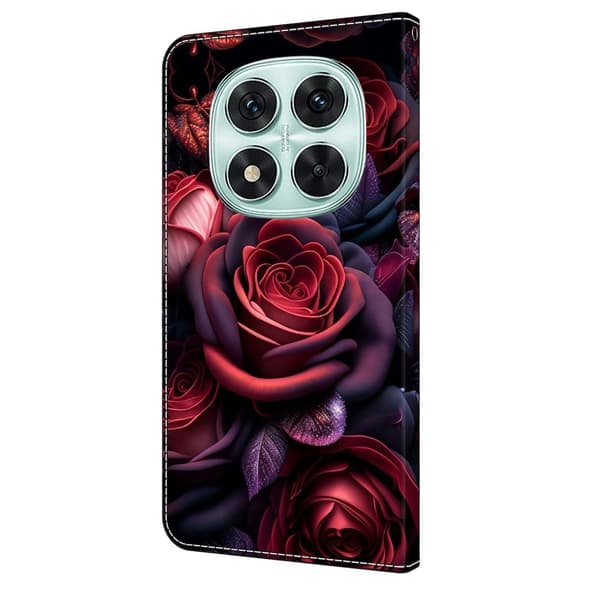 Xiaomi Redmi Note 14 Pro 5G plånboksfodral mönster utskrift stativ läder flip telefonskydd - Svart Ros Röd