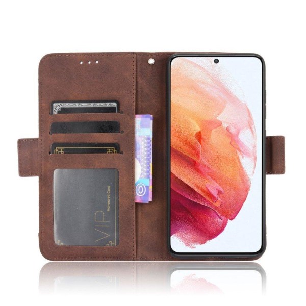 Modern-styled Læder Pung Etui til Samsung Galaxy S21 FE - Kaffe Brown