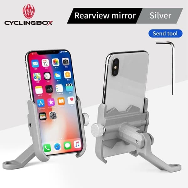 Universal CYCLINGBOX BG-KS002 roterbart cykelfäste telefonhållare - Silver / Backspegel Silvergrå