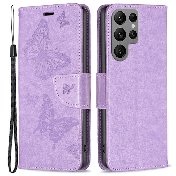 Butterfly läder Samsung Galaxy S23 Ultra fodral - Lila Lila