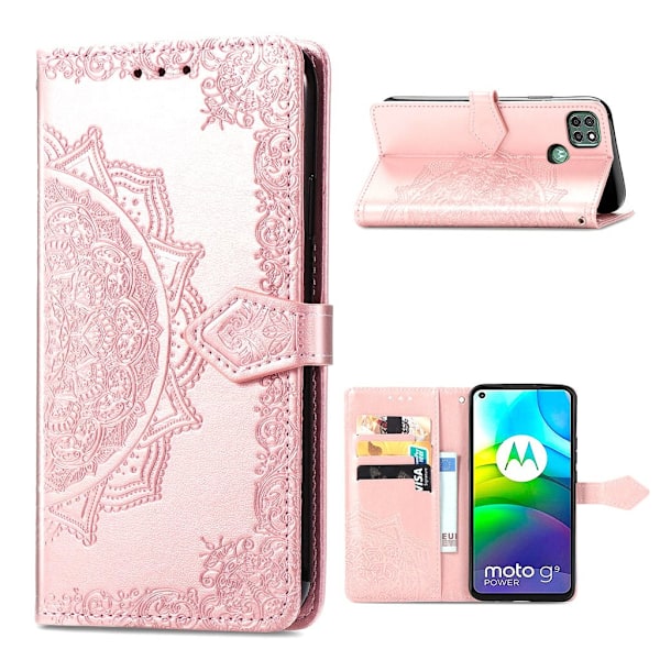 Mandala Motorola Moto G9 Power nahkakotelo - Ruusukulta Pink