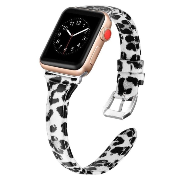Apple Watch Series 5 44mm leopard genuine leather watch band - G Silver grey