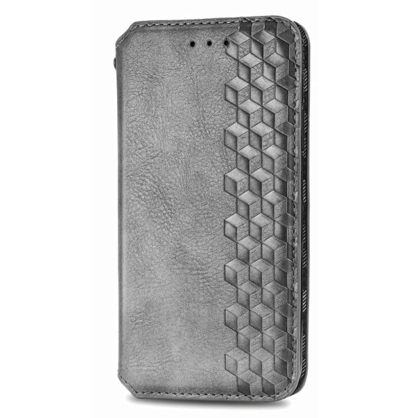 Nahkakotelo With A Stylish Rhombus Imprint For Motorola Edge 30 Ultra / X30 Pro - Harmaa Silver grey