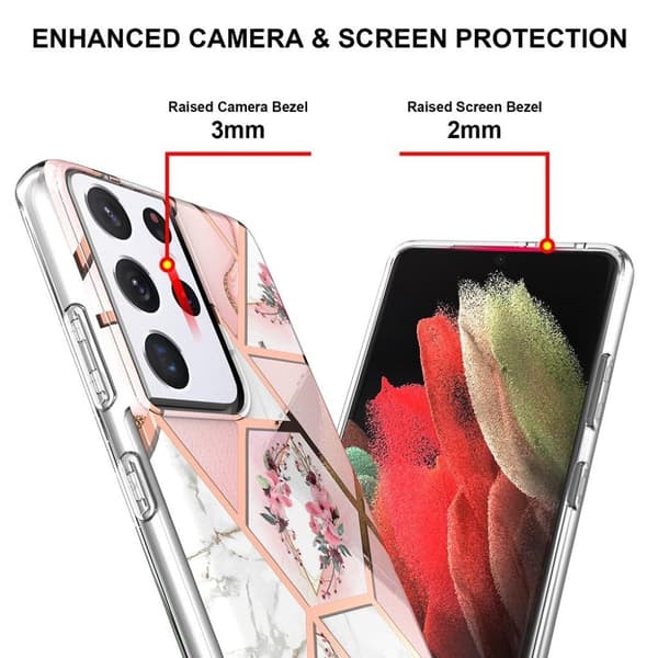 Marmormotiv Samsung Galaxy S21 Ultra 5G skal - Rosa Marmor / Blomma multifärg