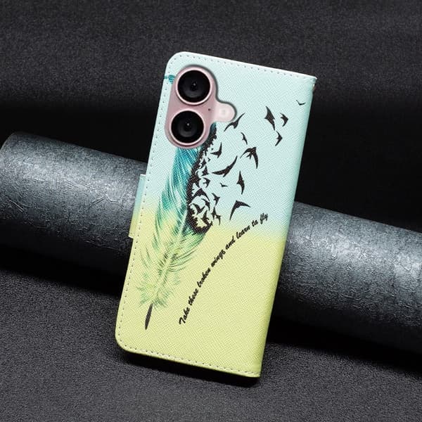 Wonderland iPhone 16 Plus flip etui - Fjer Og Fugle Green