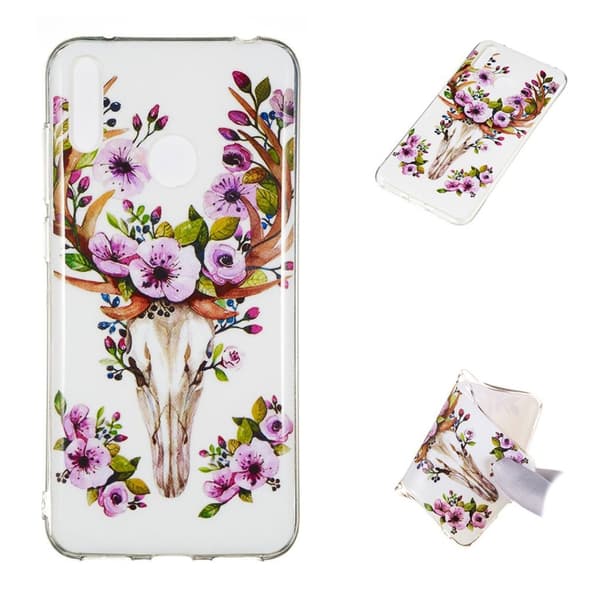 Huawei Y7 2019 Selvlysende Etui - Skalle Med Blomster Multicolor