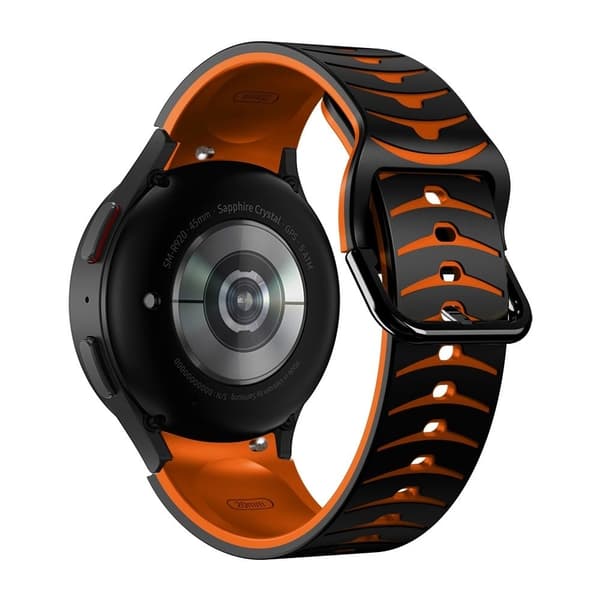 Samsung Galaxy Watch 5 / 5 Pro / 4 kaareva silikoninen ranneke - Musta / Oranssi Orange