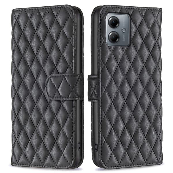 Rhombus mat Motorola Moto G14 flip etui - Sort Black