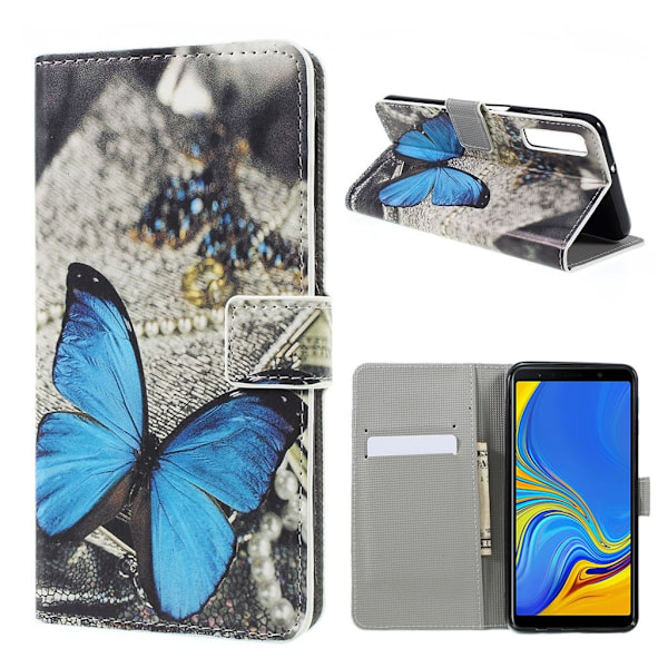 Butterfly läder Samsung Galaxy A7 (2018) fodral - Blå Blå