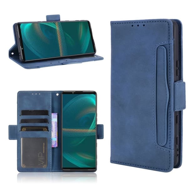 Modern-styled Lær Lommebok Etui til Sony Xperia 5 III - Blå Blue