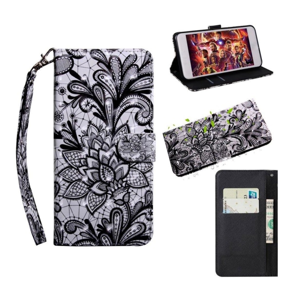 Samsung Galaxy S10 lysspot decorations læder flip etui - Blonde Blomst Black