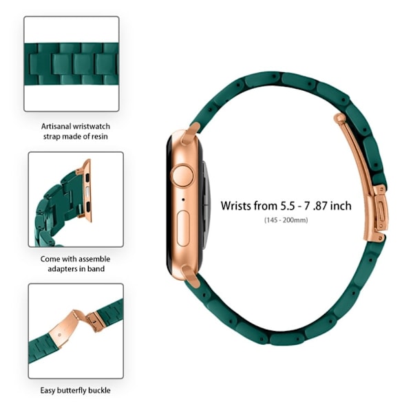 Apple Watch SE 2022 (44mm) 3 helmen hartsityylinen kelloranneke kirkkaalla suojuksella - Tummanvihreä Green