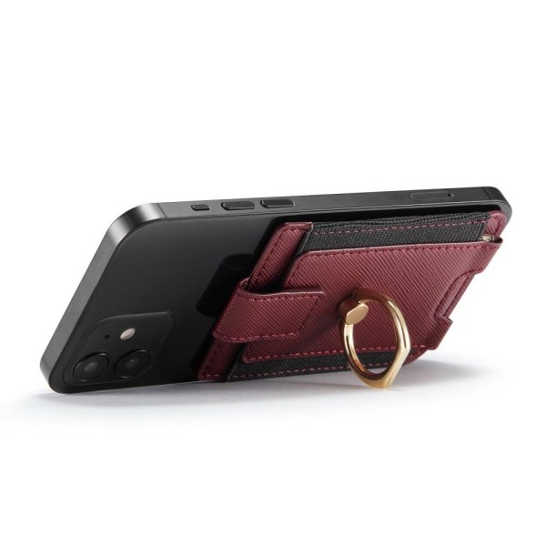 MUXMA Universal leather card holder with ring grip - Red Röd