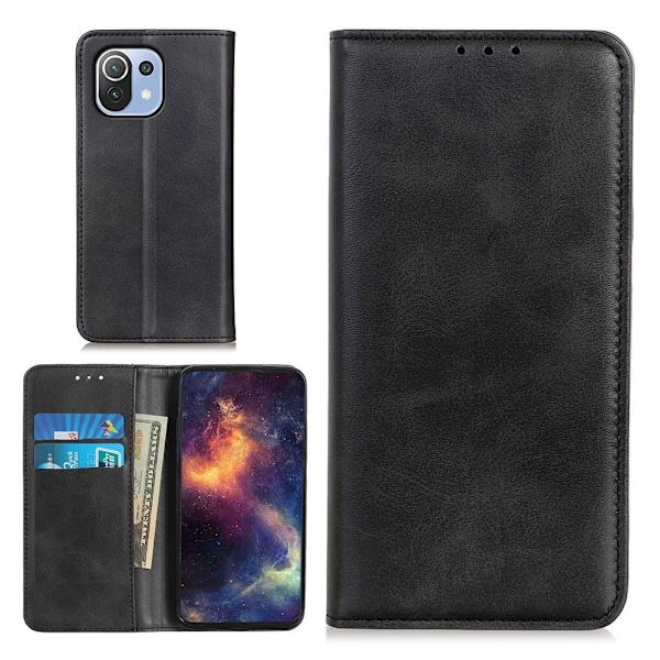 Wallet-style ægte Læder Flipcase til Xiaomi Mi 11 Lite 5G / Mi Lite - Sort Black