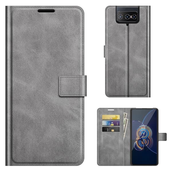 Asus Zenfone 8 Flip læderetui med pung - Sølv/Grå Silver grey