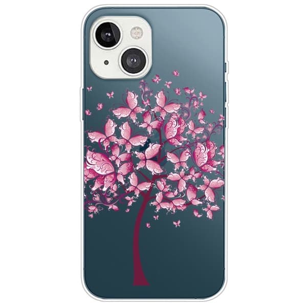 Butterfly iPhone 14 Plus skinnveske - Sommerfugltre Pink
