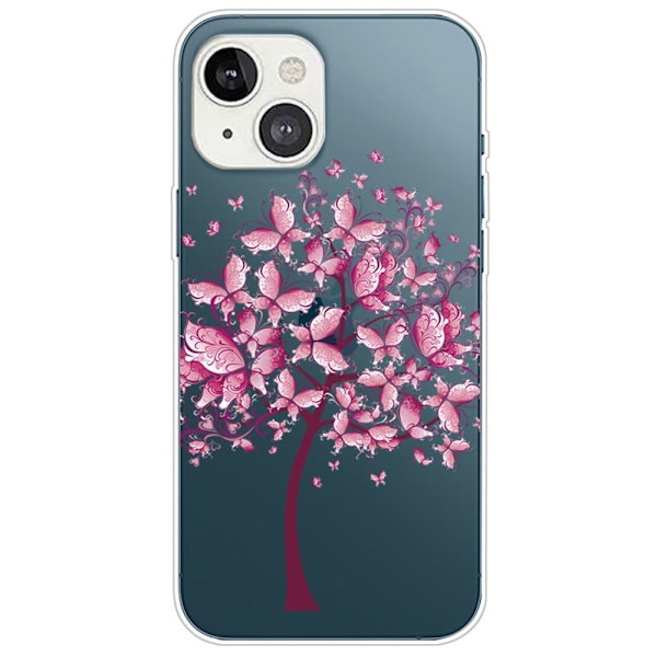 Butterfly läder iPhone 14 Plus fodral - Rosa Rosa