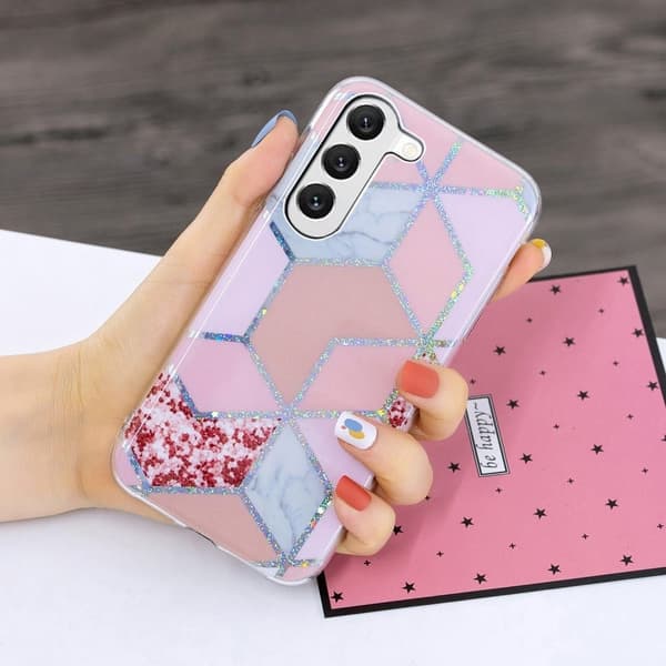 Deco Samsung Galaxy S23 Plus Suojakotelo - Electroplated Pink Rhombus Pink