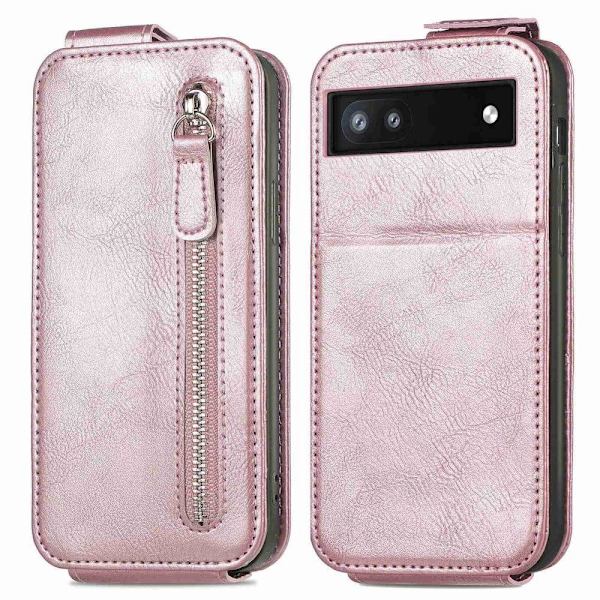 Vertical Flip Phone Suojakotelo With Zipper For Google Pixel 6a - Ruusukulta Pink