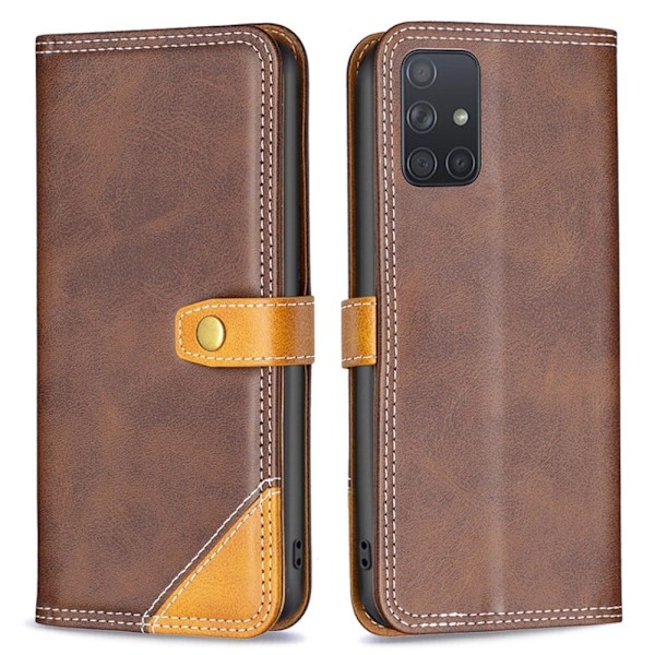 BINFEN tofarget læretui for Samsung Galaxy A71 - Kaffe Brown
