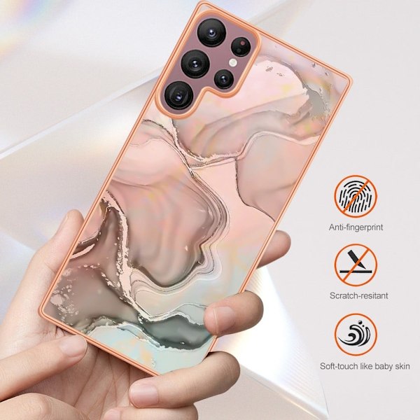 Marble Samsung Galaxy S22 Ultra Etui - Rødguld Pink