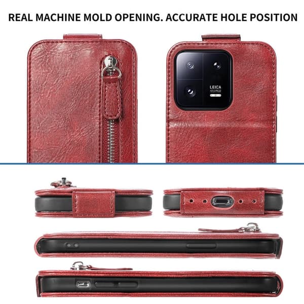 Vertical Flip Phone Suojakotelo With Zipper For Xiaomi 13 Pro - Punainen Red