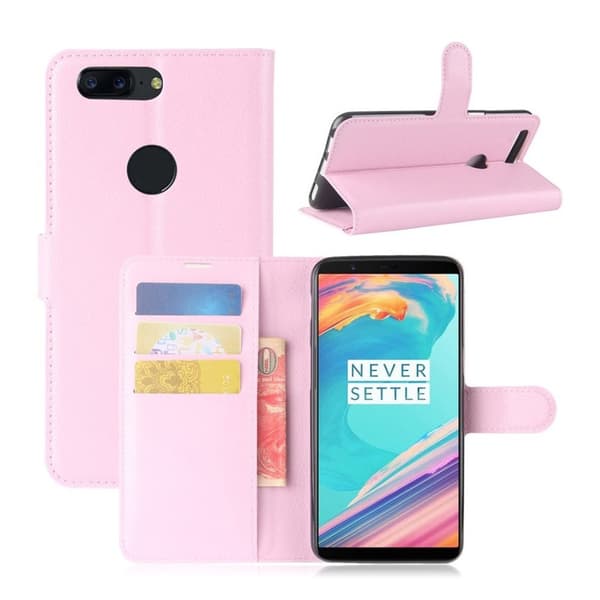 OnePlus 5T etui laget av kunstlær og silikon - Lys rosa Pink