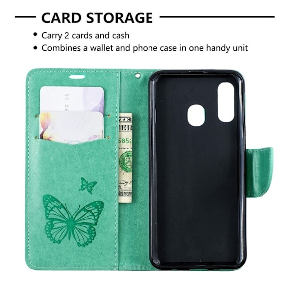 Butterfly läder Samsung Galaxy A40 fodral - Grön Grön